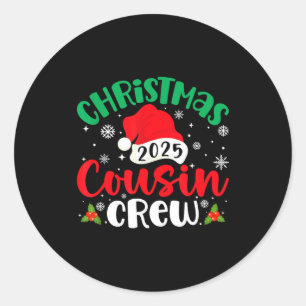 Christmas Cousin Crew 2025 Xmas Santa Hat Matching Classic Round Sticker
