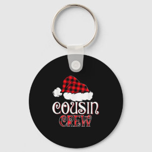 Christmas Cousin Crew Buffalo Red Plaid Santa Hat  Key Ring
