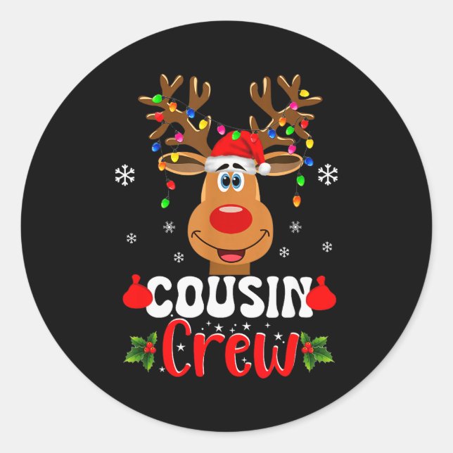 Christmas Cousin Crew Funny Reindeer Matching Paja Classic Round Sticker (Front)