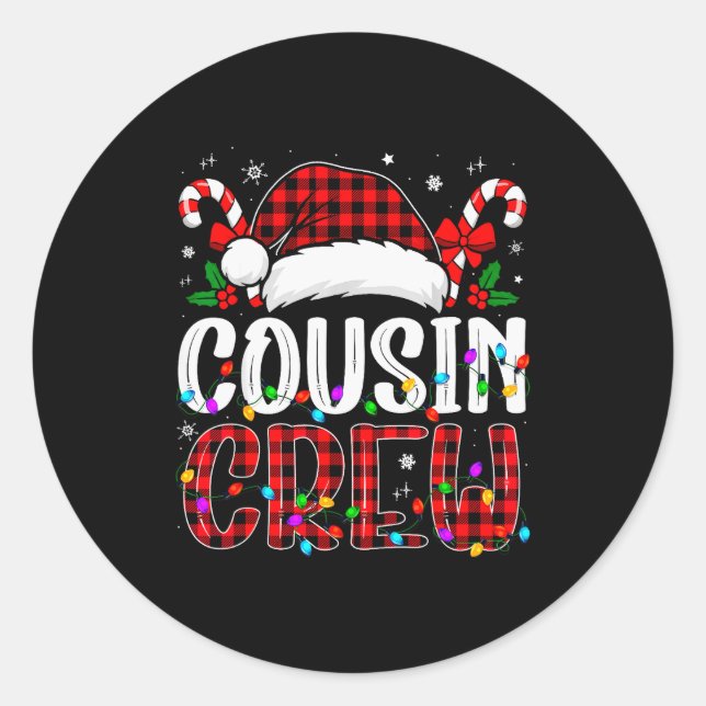 Christmas Cousin Crew Red Plaid Family Matching Xm Classic Round Sticker (Front)