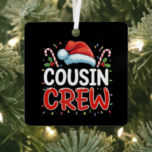 Christmas Cousin Crew Santa Hat  Metal Tree Decoration