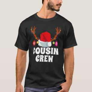 Christmas Cousin Crew Santa Hat Reindeer Antlers L T-Shirt