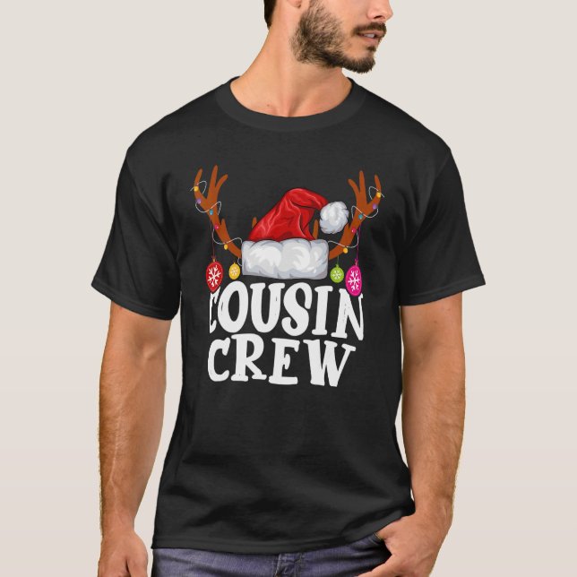 Christmas Cousin Crew Santa Hat Reindeer Antlers L T-Shirt (Front)