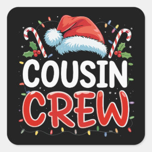 Christmas Cousin Crew Santa Hat Square Sticker