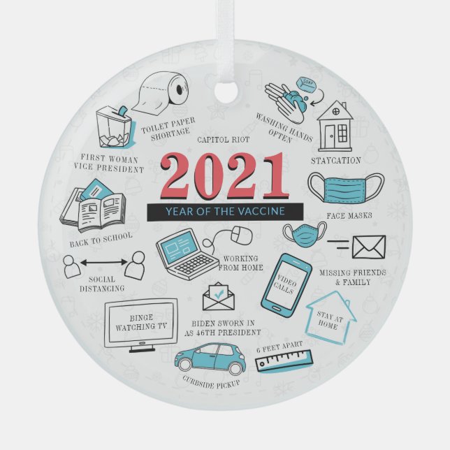 Christmas Covid Memorabilia Vaccine Year 2021 Glass Tree Decoration (Front)