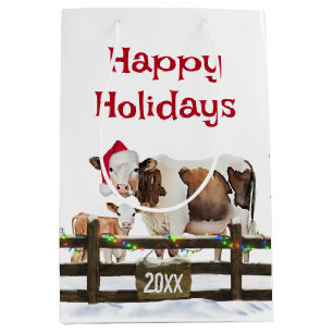 Christmas Cow and Calf In Snow Medium Gift Bag