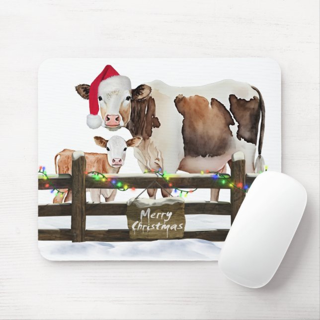 Christmas Cow and Calf In Snow Mouse Pad (With Mouse)