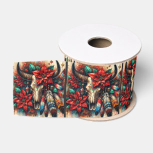 Christmas Cow Bull Skull Poinsettias Decoupage Grosgrain Ribbon