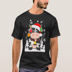 Christmas Cow Calf Santa Hat Snowflakes Funny Xmas T-Shirt