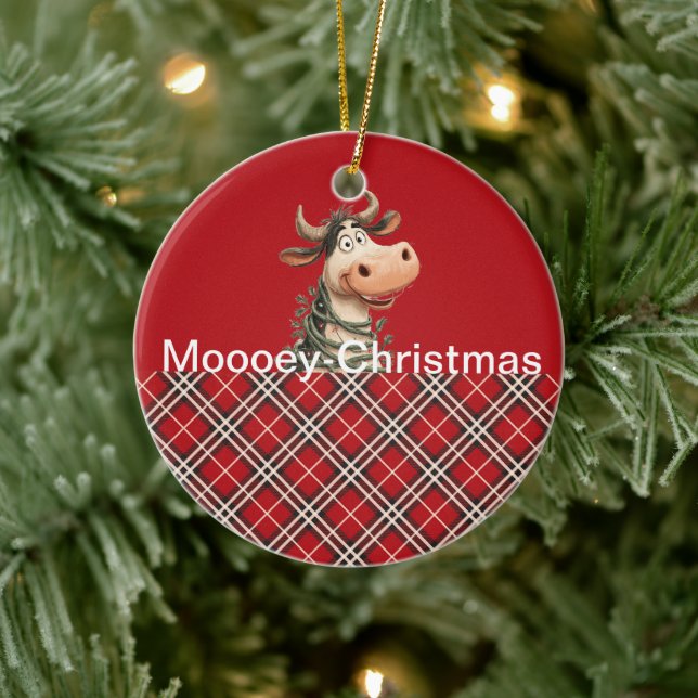 Christmas Cow Ceramic Ornament (Tree)