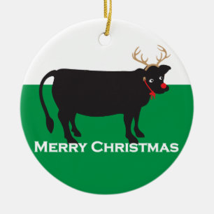 Christmas Cow Ceramic Ornament