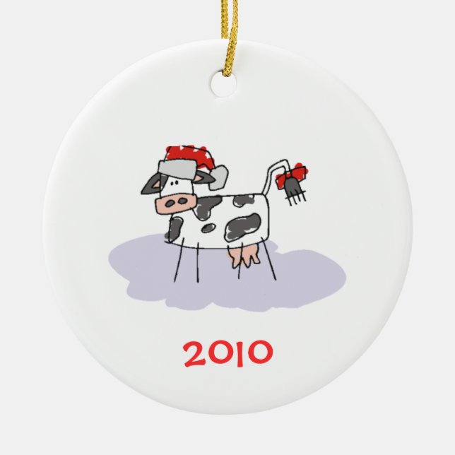 Christmas Cow Ceramic Ornament (Front)