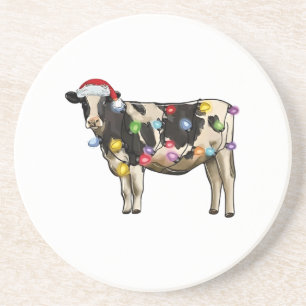 Christmas Cow Farm Lover Cute Santa Holiday Coaster