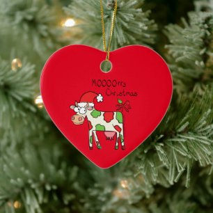 Christmas Cow Funny Cartoon Kids Ceramic Ornament