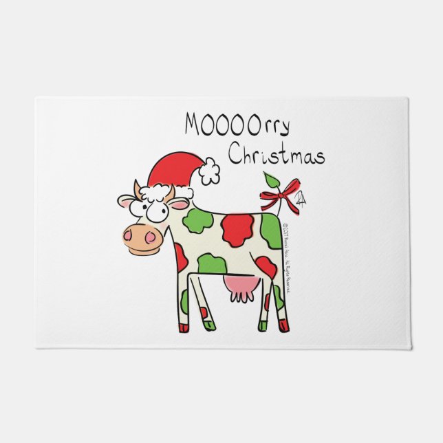 Christmas Cow Funny Cartoon Kids Doormat (Front)