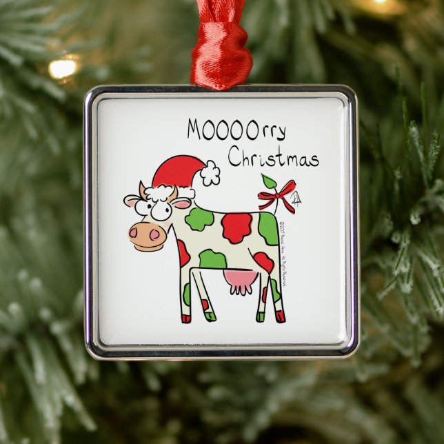 Christmas Cow Funny Cartoon Kids Metal Ornament (Tree)