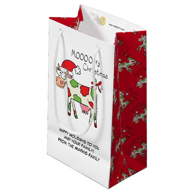 Christmas Cow Funny Cartoon Kids Small Gift Bag (Front Angled)