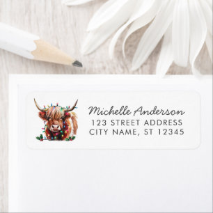 Christmas Cow Highland in Santa Hat Return Address Return Address Label