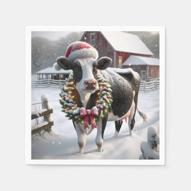 Christmas Cow In Barnyard Napkin (Front)