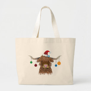 Christmas Cow Large Tote Bag