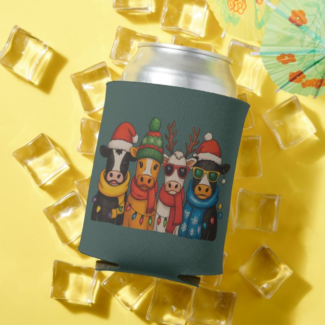 Christmas Cow Lover Farmhouse Farm Santa Highland  Can Cooler (In Situ Summer)