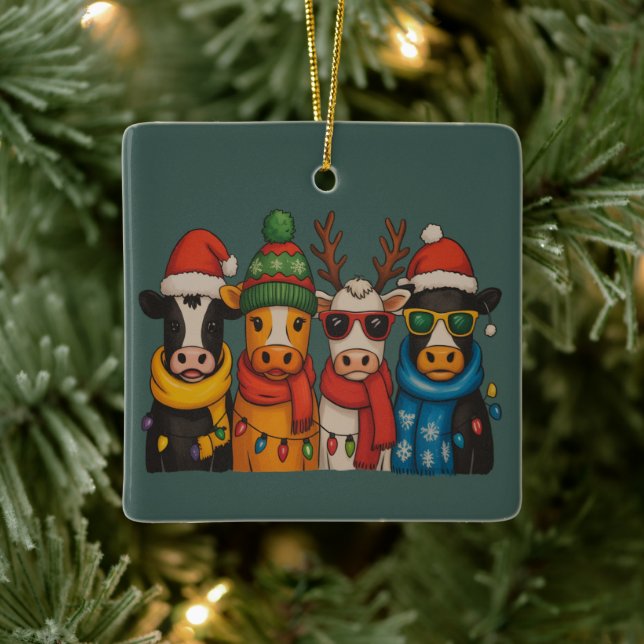 Christmas Cow Lover Farmhouse Farm Santa Highland  Ceramic Ornament (Tree)