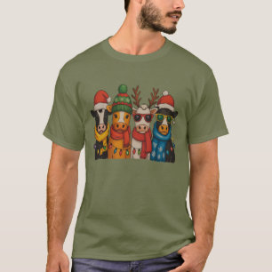 Christmas Cow Lover Farmhouse Farm Santa Highland T-Shirt