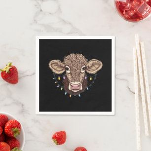 Christmas Cow Lover Lights Farm Farmer Xmas Napkin