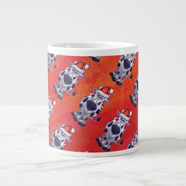 Christmas Cow Pattern on Red Field Large Coffee Mug (Front)