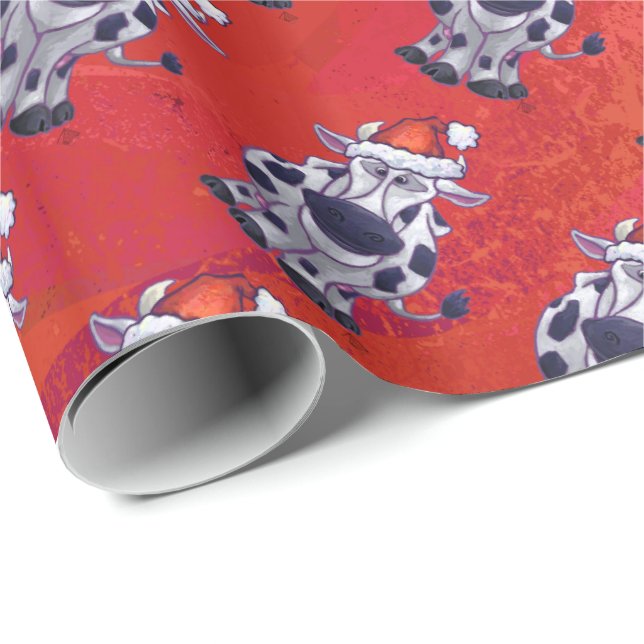 Christmas Cow Pattern on Red Field Wrapping Paper (Roll Corner)
