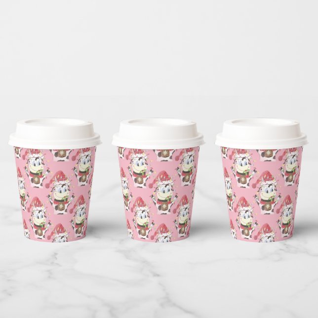 Christmas cow pattern pink paper cup with lid (Multi)