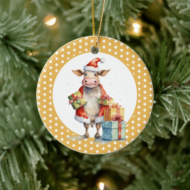 Christmas Cow Pun  Ceramic Ornament (Tree)