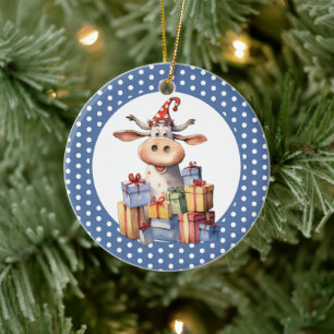 Christmas Cow Pun Ceramic Ornament