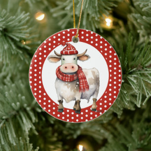 Christmas Cow Pun Ceramic Ornament