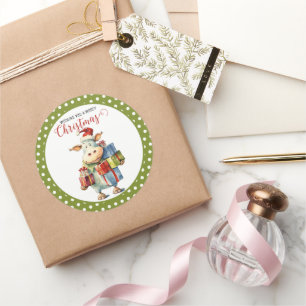 Christmas Cow Pun Classic Round Sticker