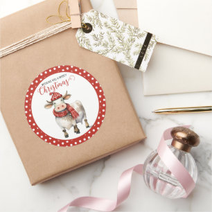 Christmas Cow Pun Classic Round Sticker