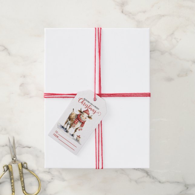 Christmas Cow Pun  Gift Tags (With Twine)