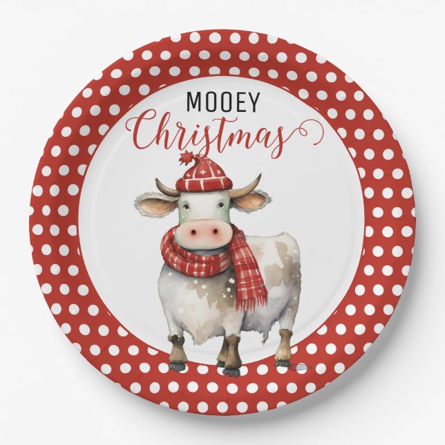 Christmas Cow Pun Paper Plate (Front)