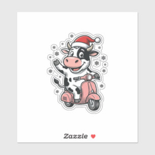 Christmas Cow Riding Pink Scooter Vintage Vector_1