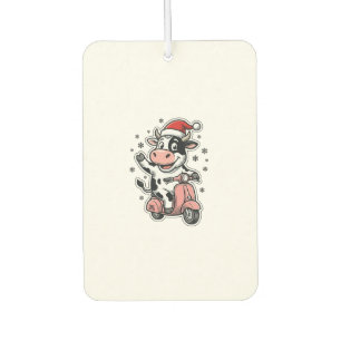 Christmas Cow Riding Pink Scooter Vintage Vector_1 Car Air Freshener