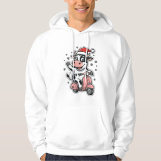 Christmas Cow Riding Pink Scooter Vintage Vector_1 Hoodie