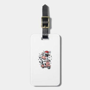 Christmas Cow Riding Pink Scooter Vintage Vector_1 Luggage Tag
