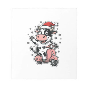 Christmas Cow Riding Pink Scooter Vintage Vector_1 Notepad
