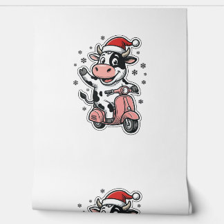 Christmas Cow Riding Pink Scooter Vintage Vector_1 Wallpaper