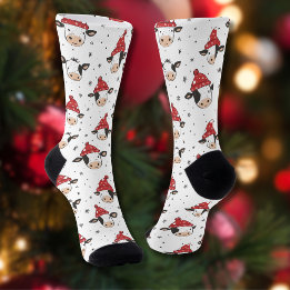 Christmas Cow Santa Cute Red Black and White Socks