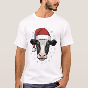 Christmas Cow Santa Hat Vintage Farm Holiday Shirt
