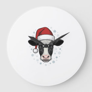 Christmas Cow Santa Hat Vintage Farm Holiday Shirt Large Clock
