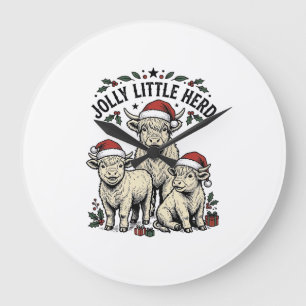 Christmas Cow Shirt Vintage Holiday Herd Art Large Clock