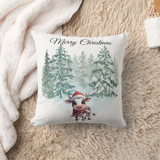 Christmas Cow Throw Pillow (Blanket)
