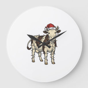 Christmas Cow Vintage Engraving Holiday Farm Shirt Large Clock